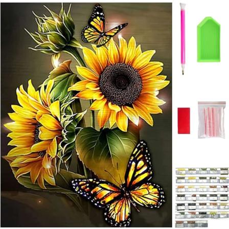 Timanttimaalaussetti 40x30cm. Auringonkukat aikuisille, täysi timantti