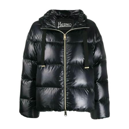 Herno, Metallic Quilted Puffer Jacket Czarny, Kobieta, Rozmiar: S