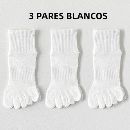 EU34-39 US4.5-8;3 par hvide - Par af sommerstrømper til kvinder med tåseparatorer, ren bomuld, antibakterielle, anti-lugt, åndbart mesh-design til