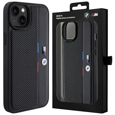 BMW Perforated Tricolor Line beskyttelsesdeksel til iPhone 15 Plus / 14 Plus - svart