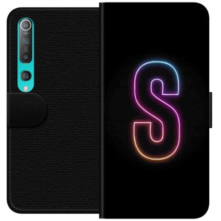 Kompatibelt Lommeboketui til Xiaomi Xiaomi Mi 10 5G Neonbokstav S i lysende rosa og blå toner mot mørk bakgrunn, stilig bokstavkunst med retrofuturi