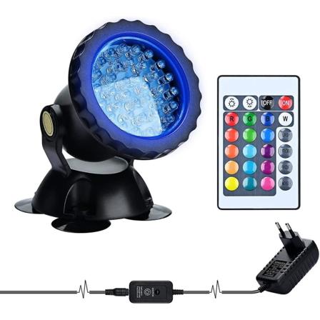 Rgb undervanns justerbar vinkel LED dykkerfiskelys, Ip68 vanntett med fjernkontroll for damfontene (1 pakke)