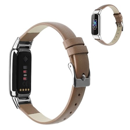 Fitbit Luxe klockarmband i äkta läder - Grå / Storlek: S