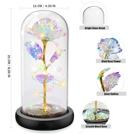 Glasros, Evig Glasros med LED-Ljus, Skönheten och Odjuret