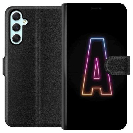 Kompatibel Tegnebogsetui til Samsung Samsung Galaxy A34 Minimalistisk neonbogstav A i regnbuefarvet lys mod sort baggrund i moderne typografisk stil