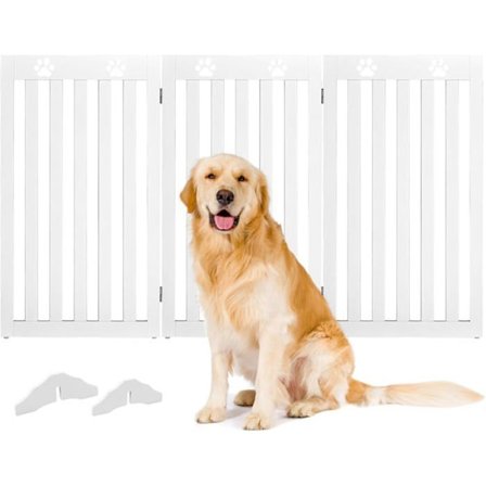 COSTWAY vapaasti seisova koiraportti 3 paneelia puiset 360° metalliset saranat ilman porausta kotiportaisiin valkoinen