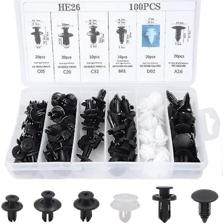 Bilreparation Clips, 6 typer bilsæt i plast, kofangermonteringssæt, dørbeklædning bilkarosserinitter monteringssæt, nylon kofanger