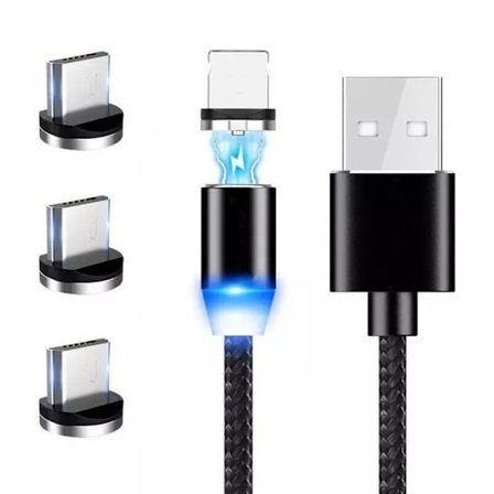USB-kabel 1m med 3 utbytbara mikro-USB magnetiska laddningskablar datakabel laddarkabel laddningskabel USB-kabel