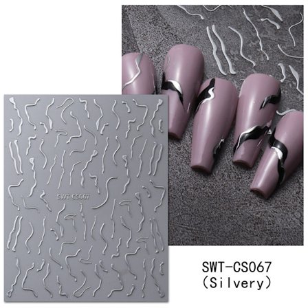 #10 Aurora Line Nagelklistermärken - Silver Självhäftande Nagelsticker