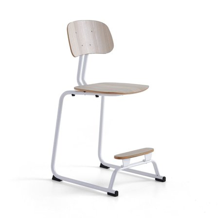 Skolestol YNGVE, skridsikkert stel, hvid, ask, H 610 mm
