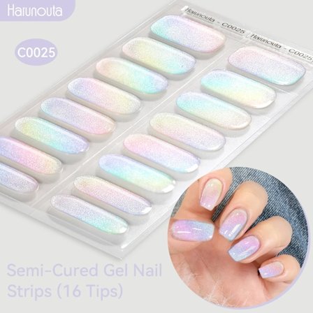 Gradient Auroras Semi-härdade Gel Nagelremsor Glittriga DIY Gel Polish Stickers för Naglar Fungerar med UV/LED Nagellampor