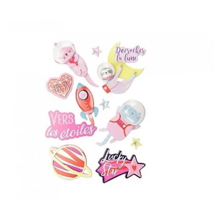 Klistermärken 3D - Galaxie - Former av katter och utter från rymden - Färg: Flerfärgad, Rosa