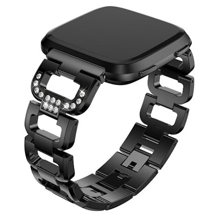 Fitbit Versa klockarmband i rostfritt stål med strass - Svart