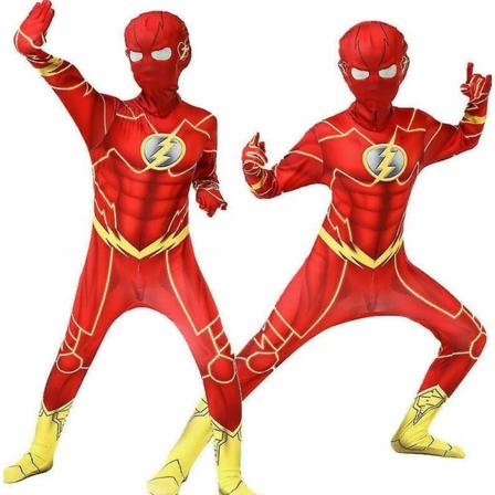 Flash Cosplay -asu lapsille Romper Halloween Party Set - Perfet 115-125cm