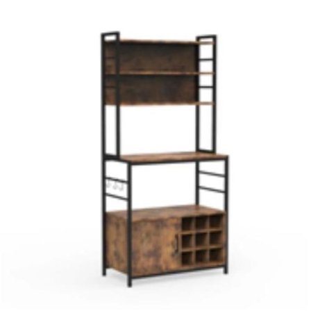 Keittiöbuffet COSTWAY, viinipulloteline, metallirunko, olohuoneen makuuhuoneeseen, rustiikki ruskea