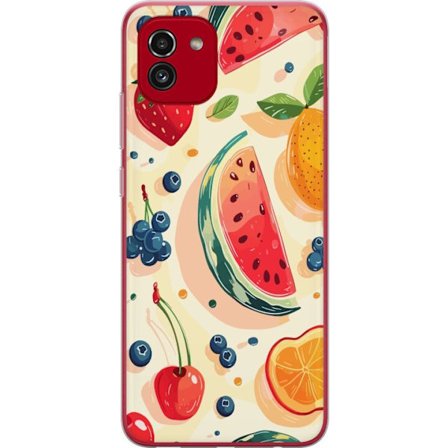 Kompatibel Mobilcover til Samsung Galaxy A03 Legesyg frugtillustration med vandmelon, citrus, jordbær, kirsebær og bær