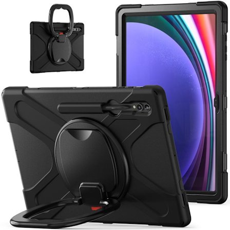 SKALO Samsung Tab S10 Ultra Extra Shockproof Armor 360 Kahva/Tripod Suojakuori - Musta