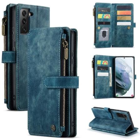 CaseMe Samsung Galaxy S22 etui med lynlås og pung - Blå Blue