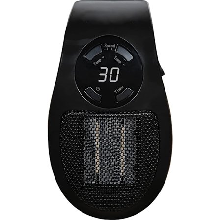 500W Keramisk Pluggvarmer, Justerbar Termostat, 12 Timers Timer & LED-Skjerm, 2 Viftemodus, Svart