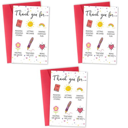 3 stk. Sødt Tak Lærer Kort, "Tak fordi du hjalp mig med at vokse" – Fantastisk påskønnelsesgave fra studerende | Perfekt afslutningsgave