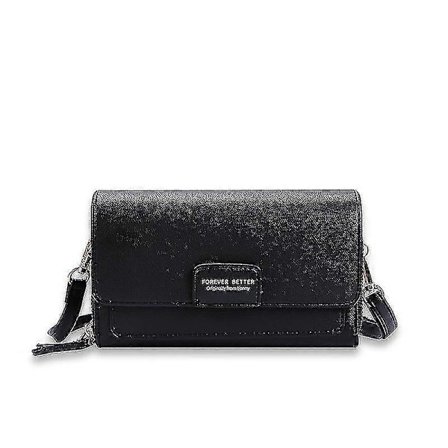 Læder Designer En Skulder Dame Ny Ensfarvet Kvinder Messenger Lille Taske Damepung Håndtaske (sort)-sort