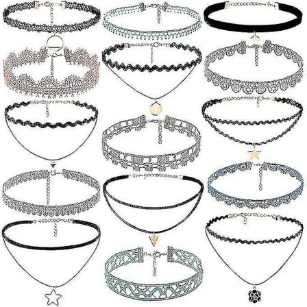 15-pack Chokerhalsband Set Stretch Sammet Klassisk Gotisk Tattoo Spets Choker