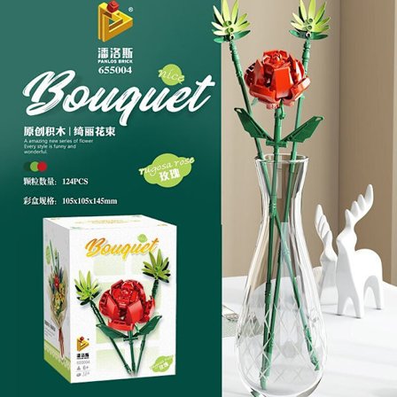 Byggeklodser Blomster Konserverede Blomster Roser Valentinsdagsgave Buket Samlelegetøj