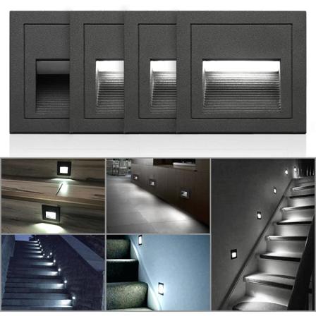 4 stk. 3W LED-innfelt vegglampe, kald hvit IP65 vanntett