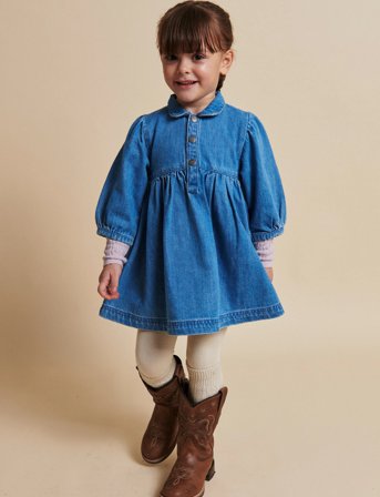 Copenhagen Colors Organic Denim Dress W. Puff Sleeves - Blue - 104