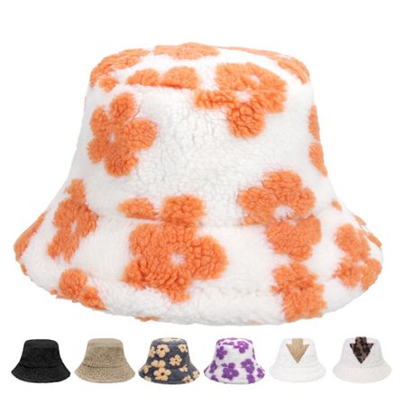 Vinterbøttehatt - Dame Fluffy Fiskerhatt Varm Pil Lamb Ull Bøttehatt Fuzzy Pels Faux Pels Myk Tykk Bred Bremskjerm Plysjhatt for Kvinner Jenter