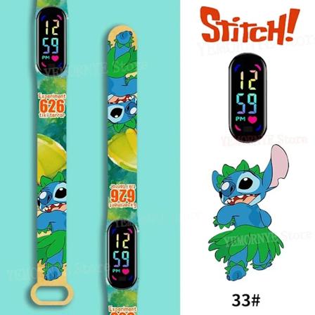 Disney Stitch Digital Barnklockor Animefigurer LED Touch Luminous Barnklocka Sport Armband Vattentät Digital Klocka Födelsedagsleksak Dark pink