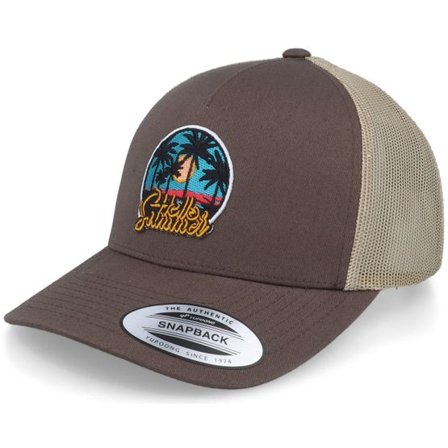 Iconic - Brun trucker Keps - Hello Summer Palm Sunset Brown/Khaki Trucker @ Hatstore