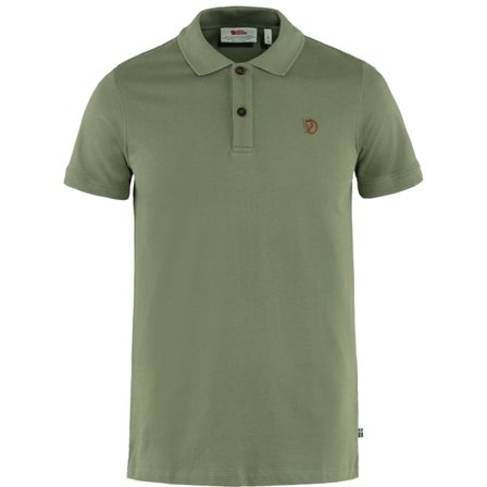 Fjällräven Men's Övik Polo Shirt Top in Green | Size: 2XL, Organic Cotton/Pique Fabric/Leather
