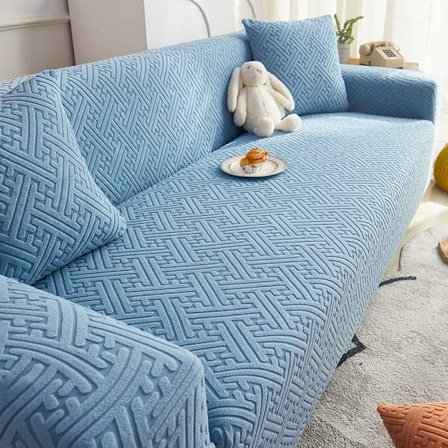 Sjöblå; Lämplig för tresitssoffor 190-230 cm höga | Inkluderar 1 prydnadskuddevar; Kattsäkert sofföverdrag, all-in-one universellt dammskydd