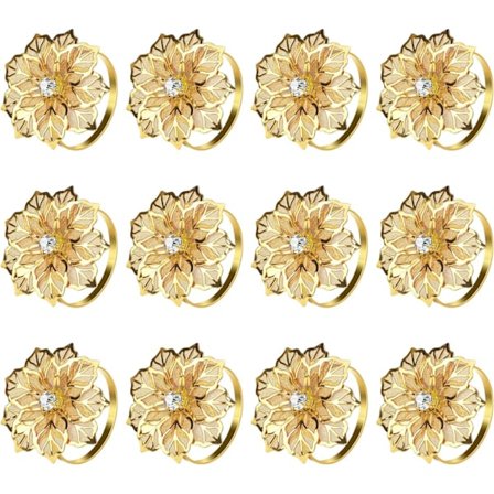 (20, Kukka-Kulta) 20 kappaleen servettirenkaiden setti, metalliset kultaiset ontot kukka-servettirenkaan pidikkeet hääjuhliin, lomajuhliin, 