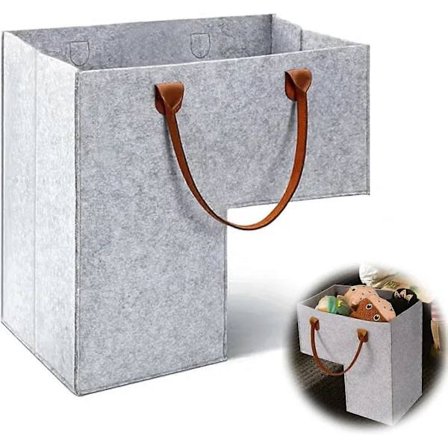 Suuri huopainen porrasjärjestäjäkori, porraskori, L-muotoinen kokoontaitettava kori keinonahkakahvoilla portaisiin[co]