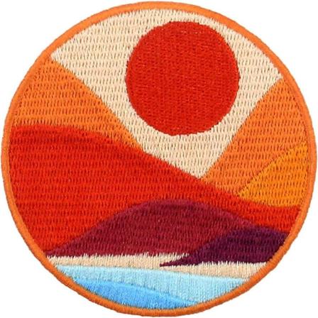 Broderede patches, rund form solnedgang natur tema stryg på sy på applikation emblem