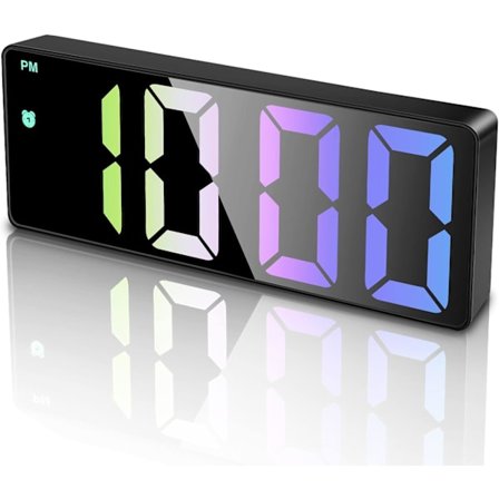 Digitalt vækkeur, digitalt ur med stort, farverigt LED-display