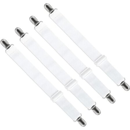 Justerbara lakanhållare (65cm till 200cm) - Fästklämma Justerbar Rem för Lakan, Soffa, Strykbrädsöverdrag (4-pack, Vit)
