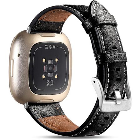 Kompatibel med Fitbit Versa 3/fitbit Sense-band för kvinnor och män, armband i äkta läder av högsta kvalitet, smalt armband för Fitbit Sense & Versa 3