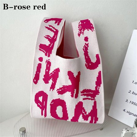 Stickad handväska handledsväska ROSE RED B B