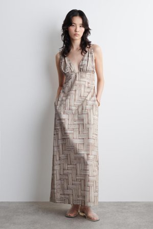 COS Women's V Ringad Mönstrad Maxiklänning in Blå