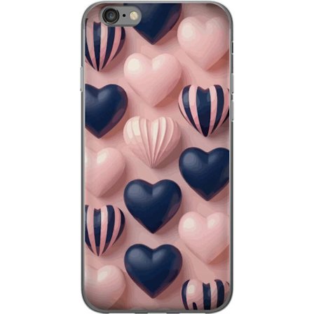Yhteensopiva Puhelinkuori Apple iPhone 6 Pehmeät kolmiulotteiset sydämet vaaleanpunaisessa ja merensinisessä sävyssä romanttisessa kuosissa