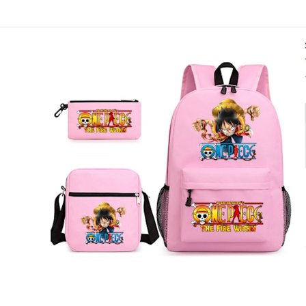 3 st/set One Piece Ryggsäck Anime Barn Skolväska 18 Tum