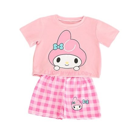 Barne Jenter Kuromi Melody Cinnamaroll T-skjorte Rutete Shorts Pyjamas Sett Nattøy Rosa 110cm