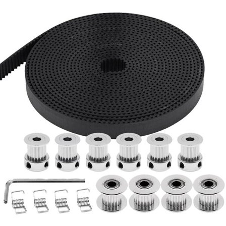 5M GT2-hammashihna, leveys 10 mm, 20 hammasta, 5 mm reikä, hammashihnapyörä + 20 hammasta, reikä 5 mm, kiristin, kiristinjousi, vääntö