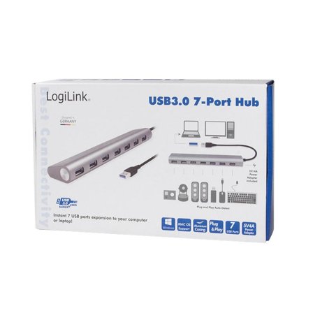 LogiLink LOGILINK- USB 3.0 hub, 7 port with card reader, aluminum casing, grey