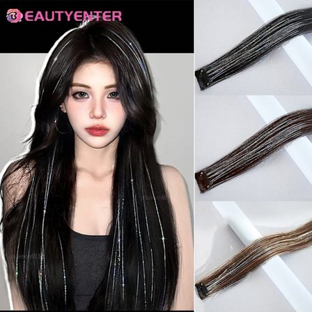 Hår Tinsel Pack Clip In Hair Tinsel 24 Tommer Farverig Glitter Tinsel Hair Extensions Festival Gave Tinsel Fairy Hairpiece