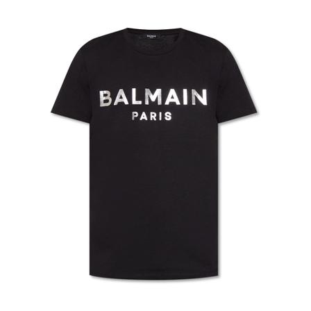 Balmain, T-shirt with logo Zwart, Heren, Maat:M,Katoen