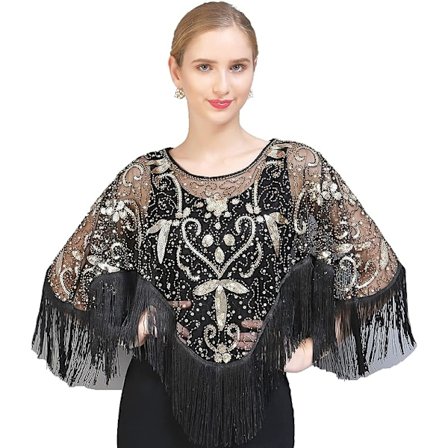 1920-luvun stola huivi naisille, paljettihuivi iltapuvun kanssa, retro Gatsby-juhlan asuste